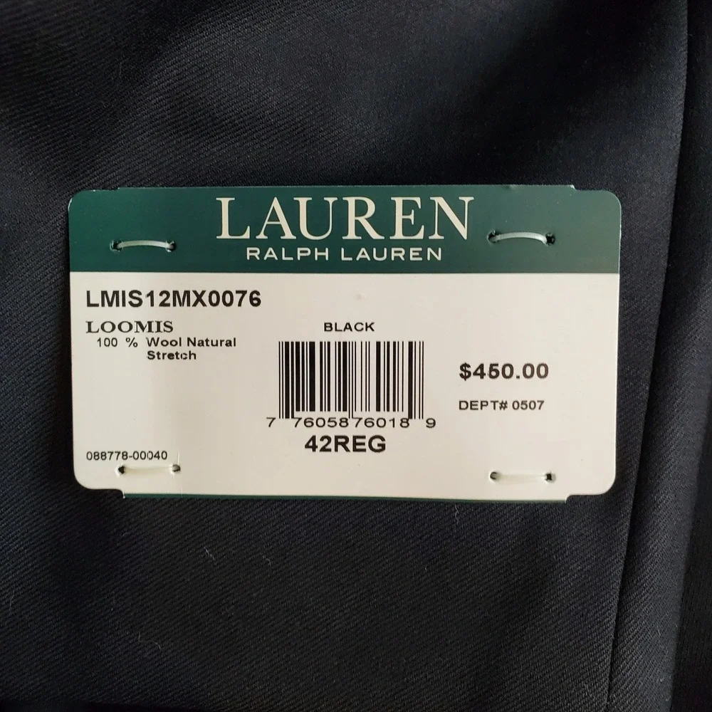 Lauren Ralph Lauren Mens 42R Black Ultraflex Wool Blazer Suit Jacket Loomis NEW